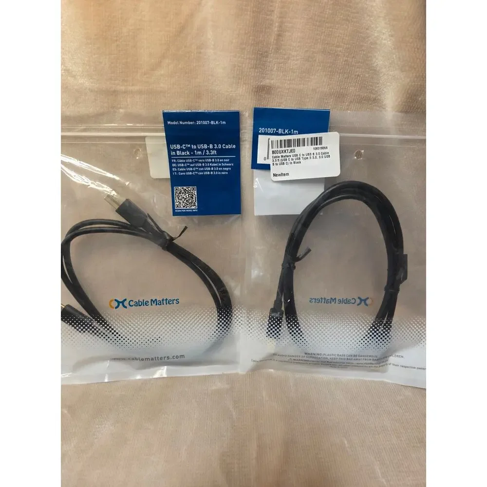 3 Cable Bundle: USB-C to USB-B 3.0 (x2) + APC Cat5e Ethernet 3m Cable New